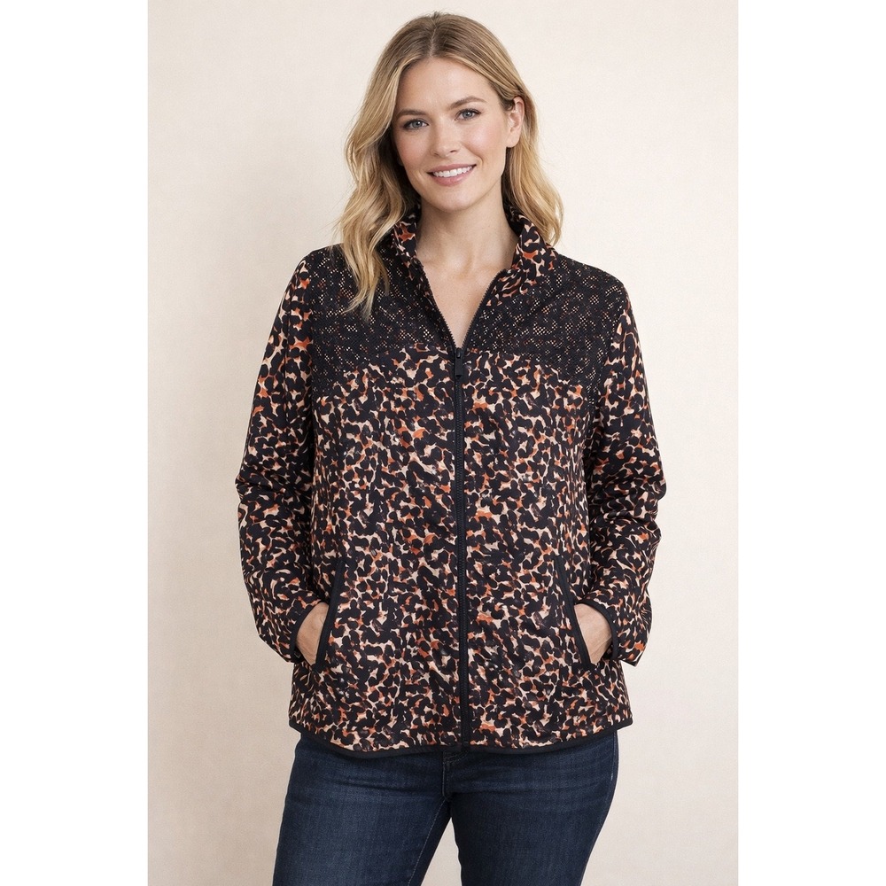 Chico's Zenergy Leopard Print Mesh Panel Zip Jacket Stretch Athleisure Size 3 XL